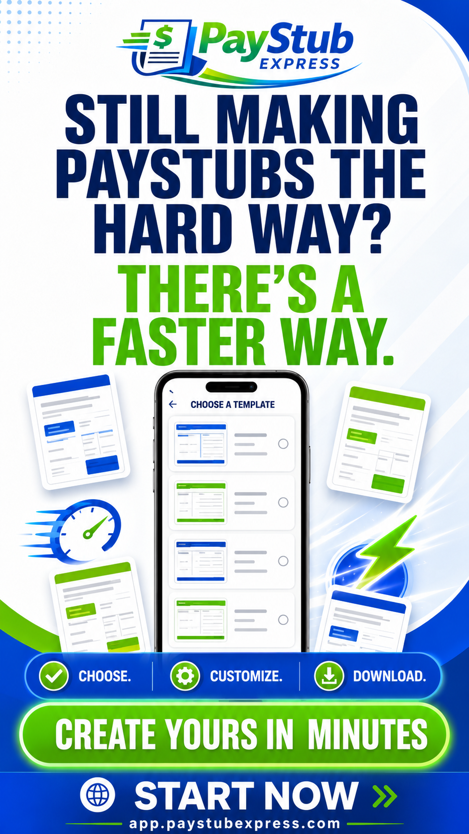 Fast mobile paystub creation