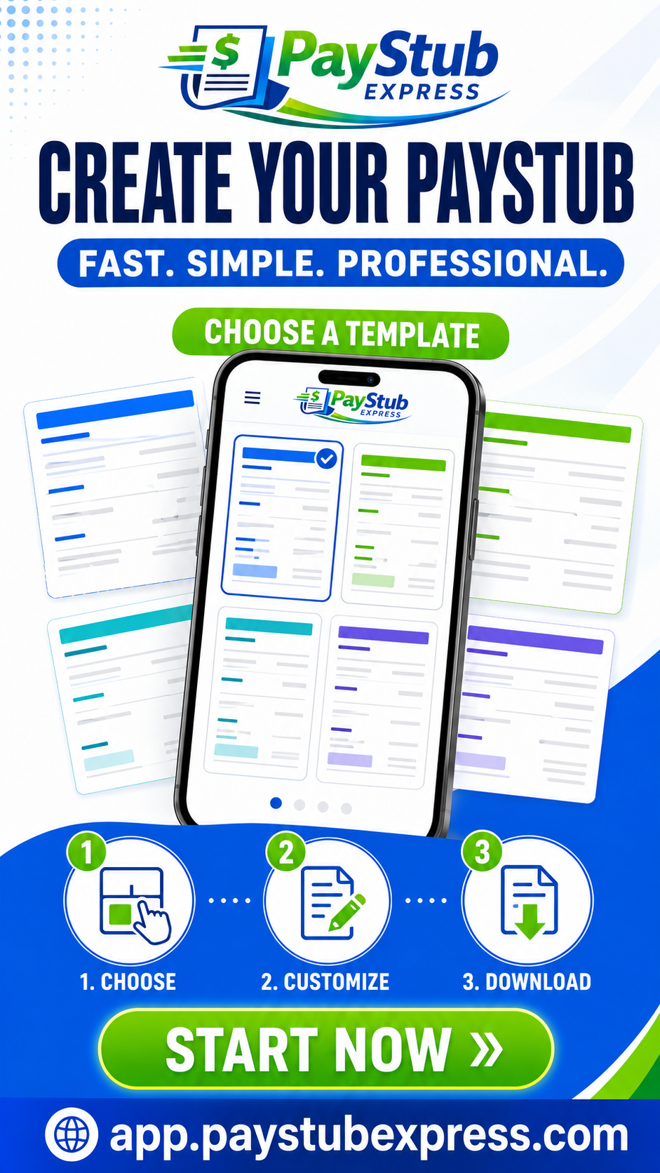 Paystub template selection